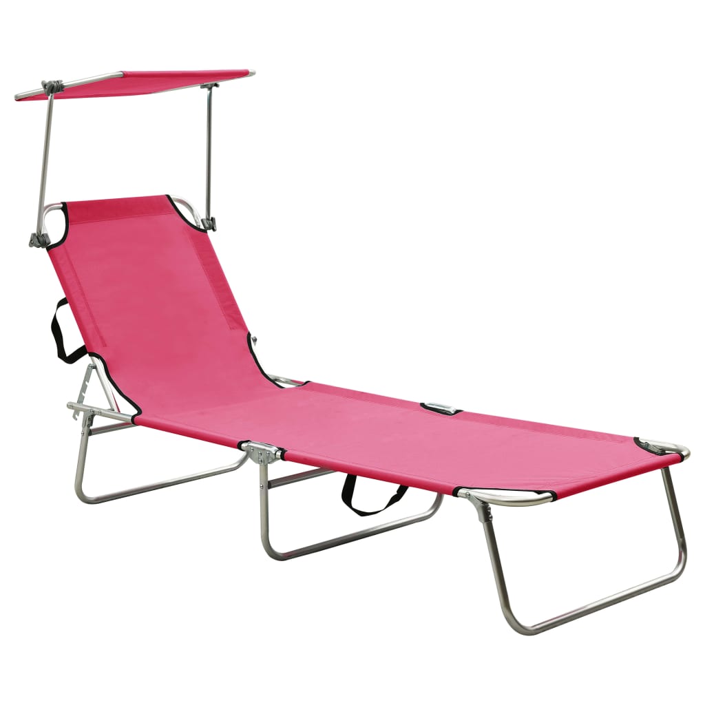 vidaXL Tumbona plegable con toldo aluminio en color Rosa/Estampado de hojas/Azul