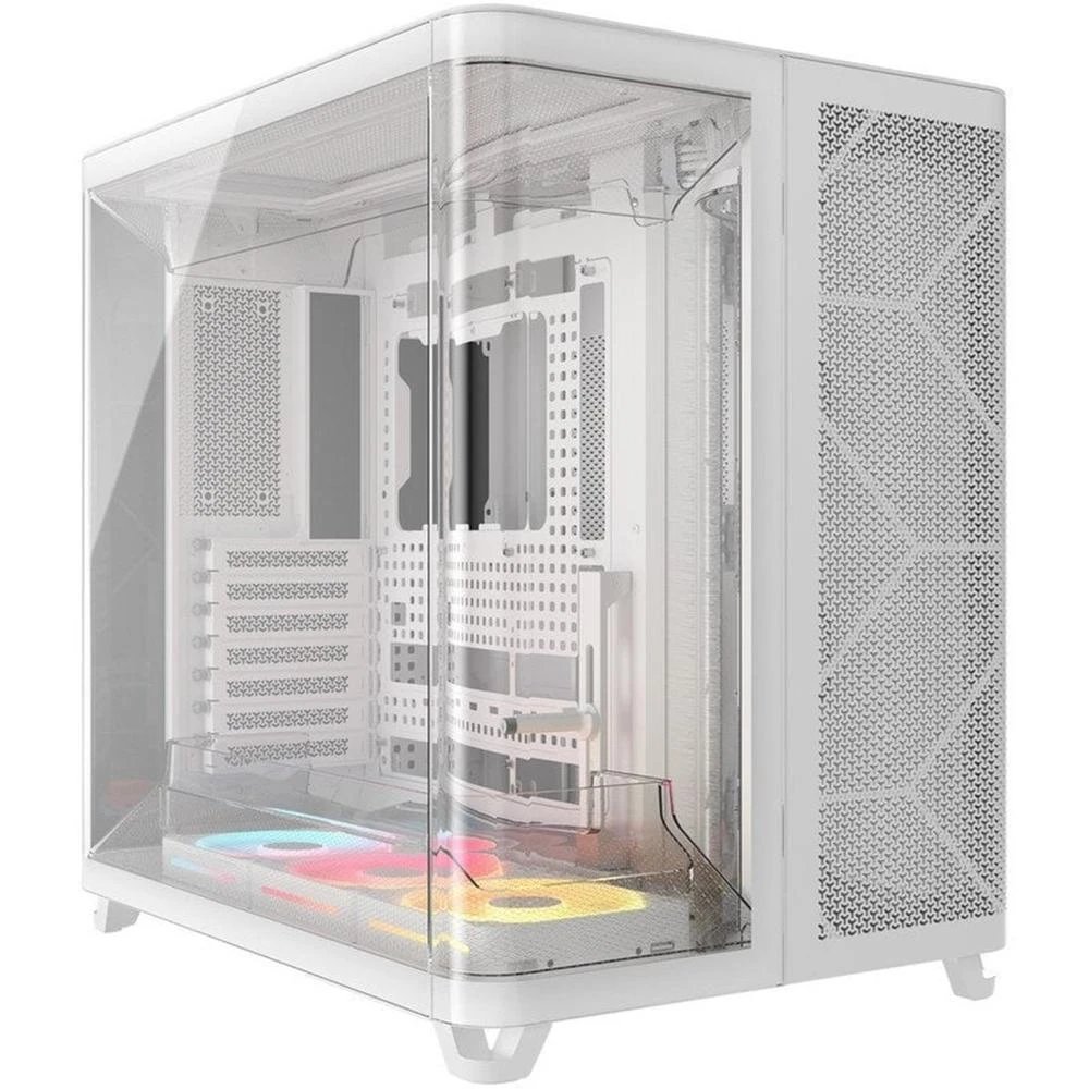 Corsair - Caja para discos duros PC CC-9011321-WW blanca con paneles de vidrio templado, soporte para SSD y disco duro externo, refrigeración RGB iCUE Link y ventiladores LX-R