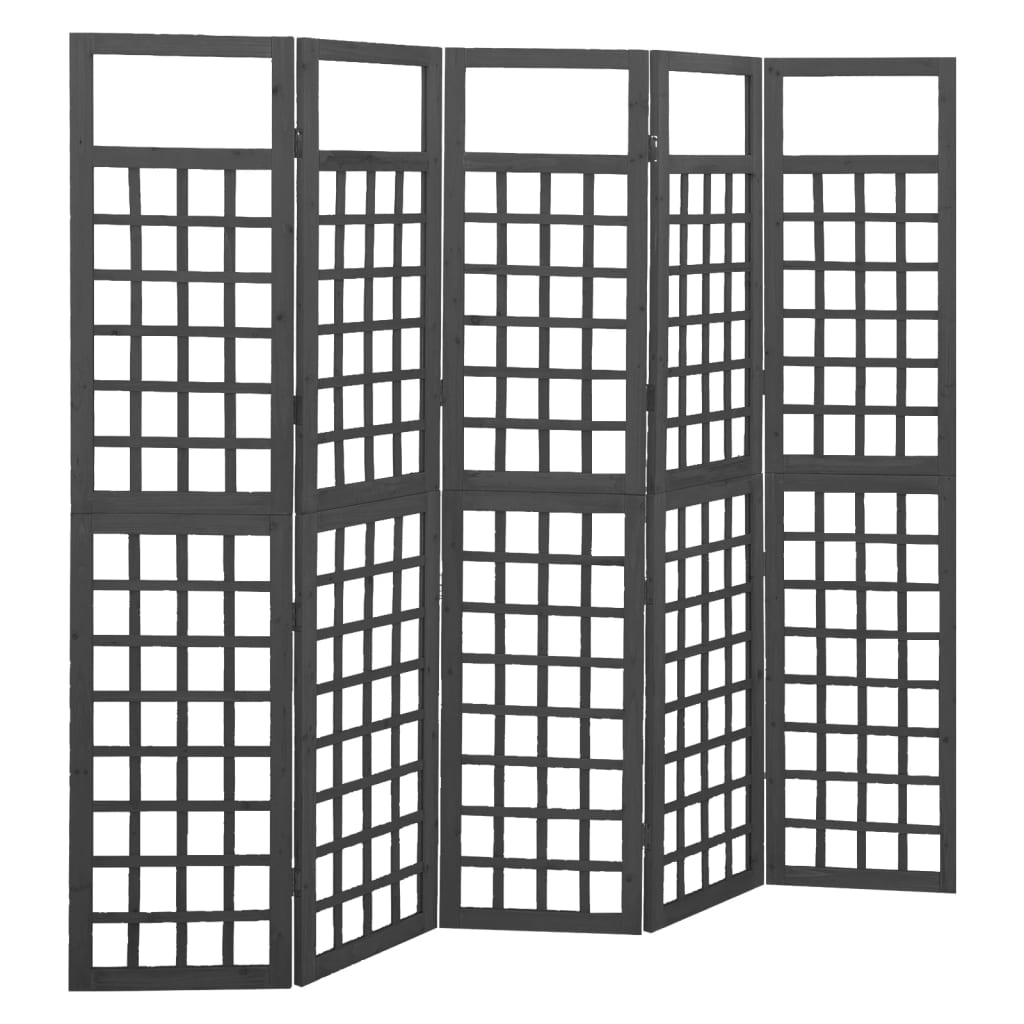 vidaXL Biombo/Enrejado de 5 paneles madera de abeto 201,5x180 cm en color Negro/Gris/Marrón