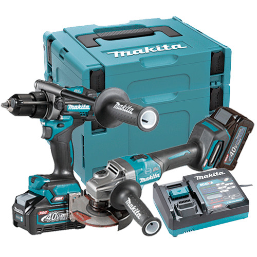 MAKITA - KIT MAKITA 40V TALADRO HP001GZ + AMOLADORA GA005GZ + 2 BATERIA 4.0AH + CARGADOR + MALETIN
