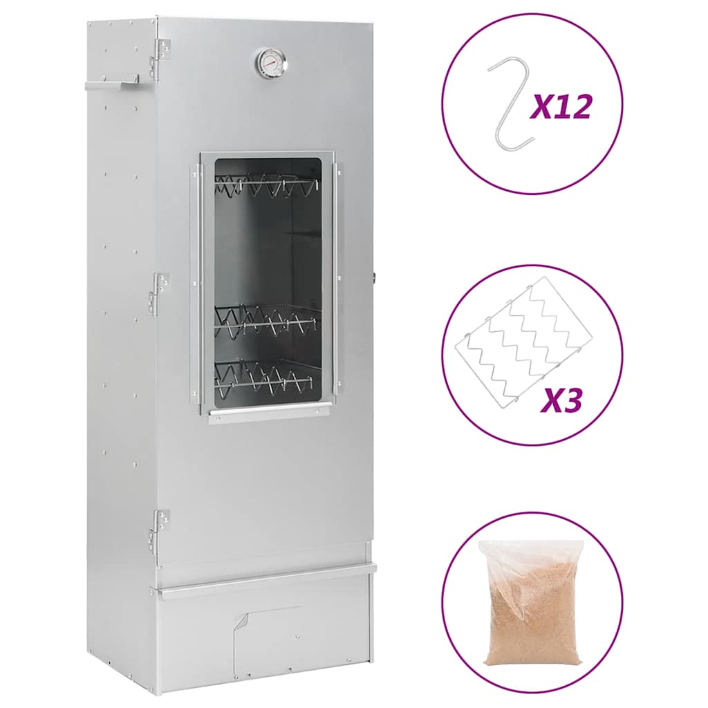 vidaXL Horno ahumador astillas madera con ventana acero galvanizado + 1 kg de virutas de madera Dimensiones 44.5 x 29 x 83 cm, 44.5 x 29 x 110 cm, 44.5 x 29 x 124 cm