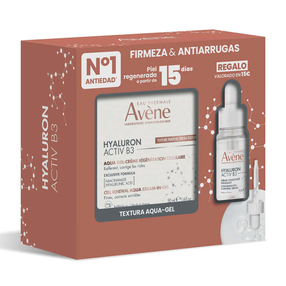 Avene Hyaluron Activ B3 Aqua Gel Crema Regeneradora Celular 50 Ml + Regalo Serum Hyaluron Activ B3 10ml y Agua Termal 50 ml Pack