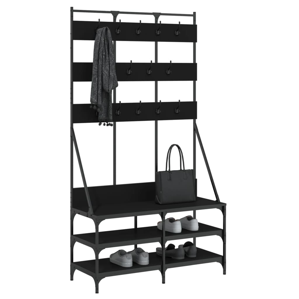 vidaXL Perchero con Zapatero Soporte para Ropa Zapatos Bolsos Color Gris sonoma,  Negro,  Roble ahumado y mas