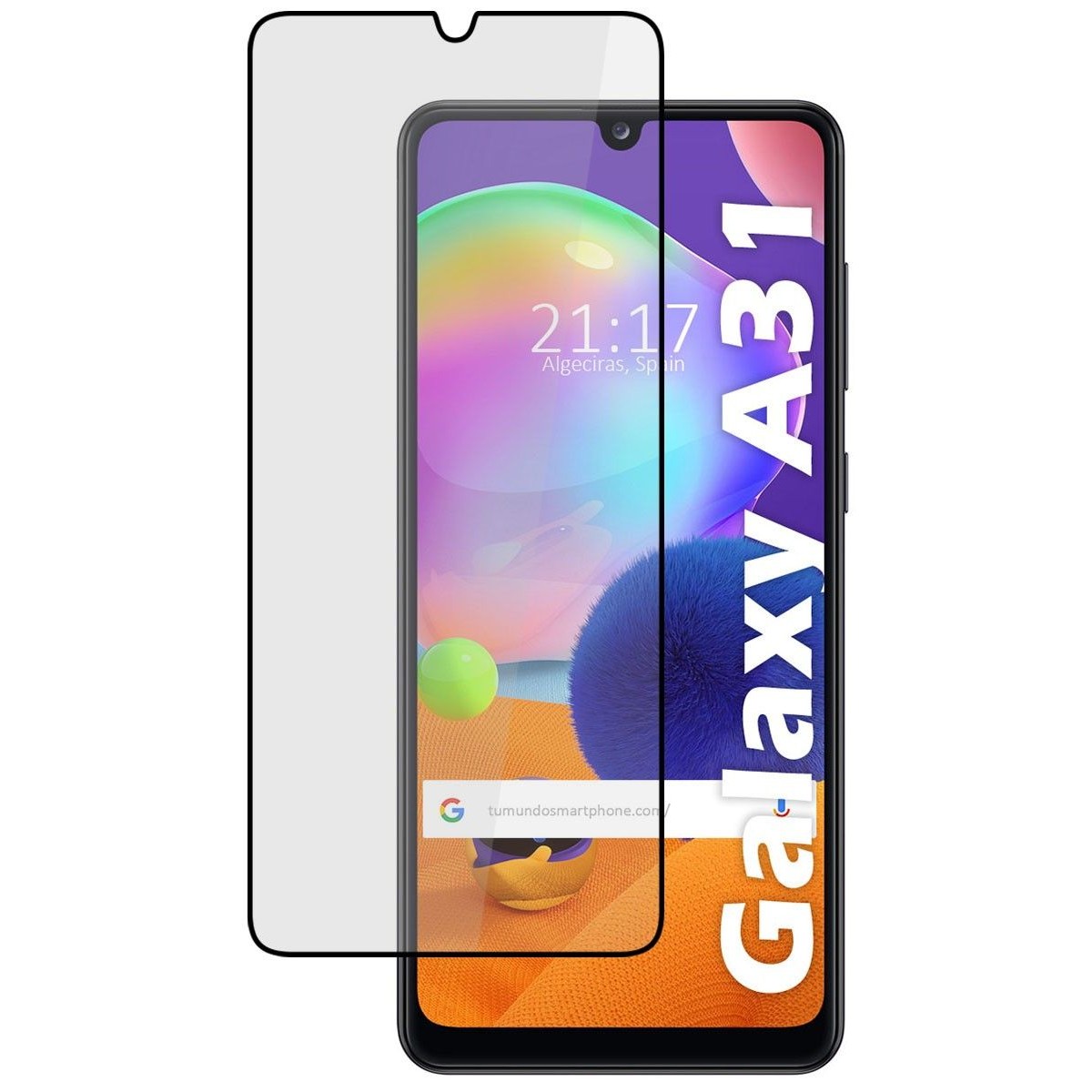 Tumundosmartphone Protector Cristal Templado Completo 5D Full Glue Negro para Samsung Galaxy A31 Vidrio