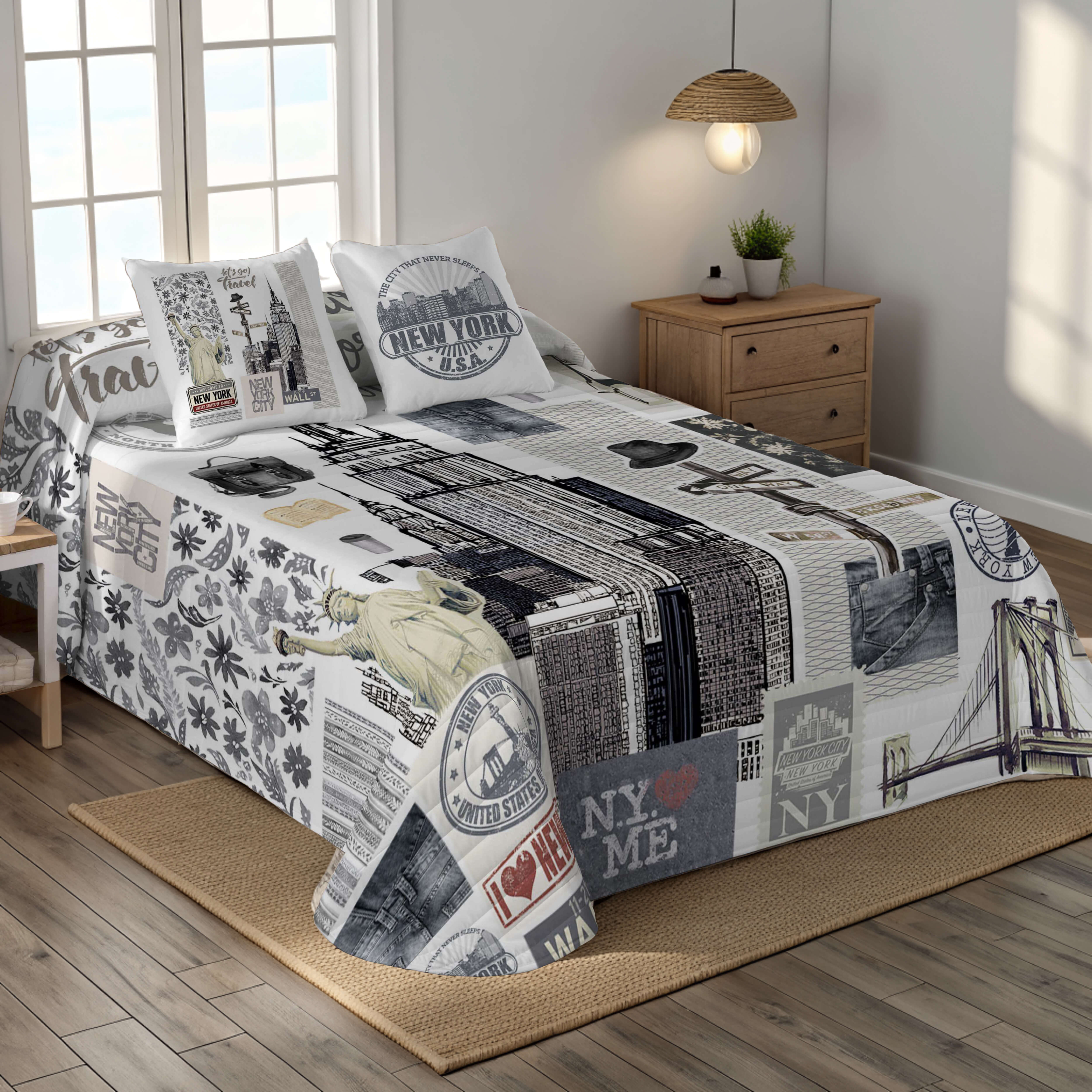 NATURALS - Colcha Bouti Estampada - Tejido Microfibra 100% Poliéster Extra Suave - Relleno 100% Poliéster - Fabricado en España - Modelos Geométricos - Cama 90/135/150/180 cm