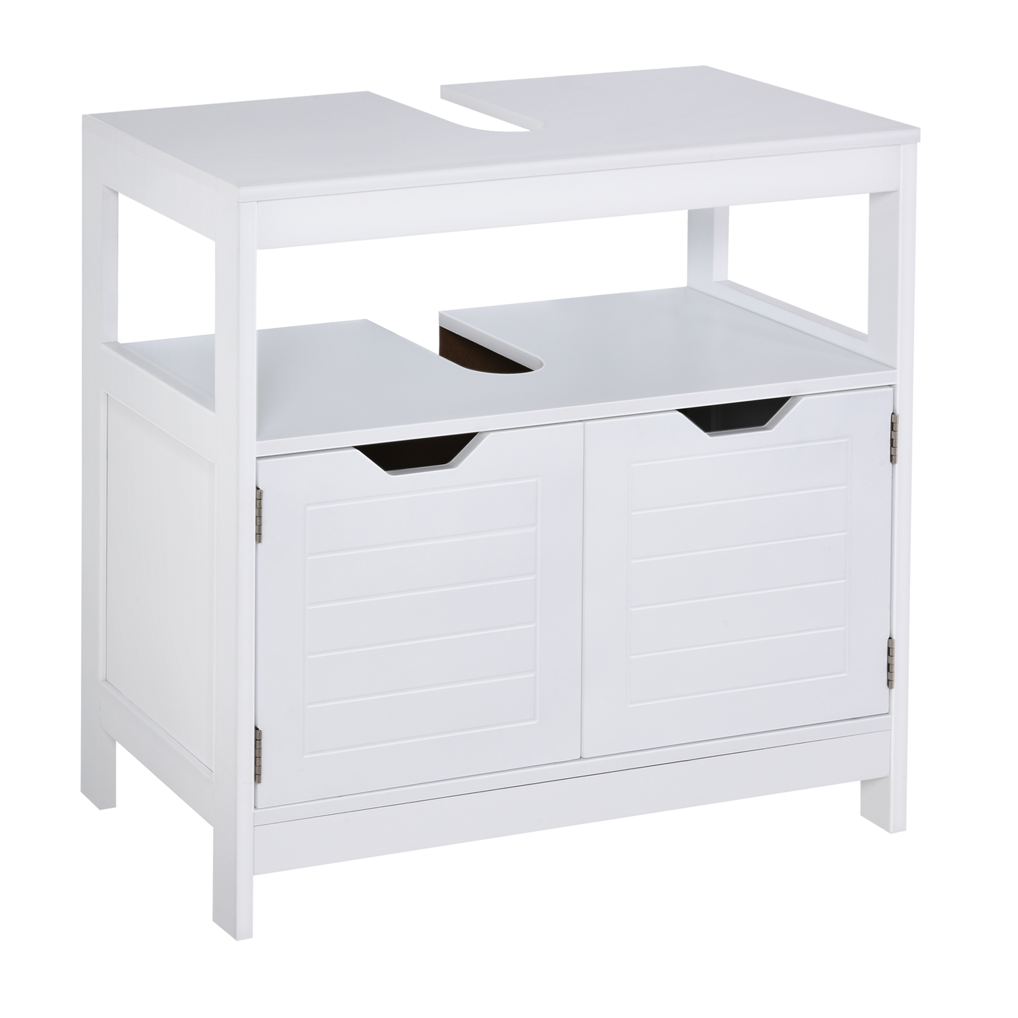 kleankin Armario para Debajo de Lavabo Gabinete de Baño con Estante 2 Puerta de Almacenamiento Dispositivo Antivuelco Resistente a la Humedad 60x30x60 cm Blanco