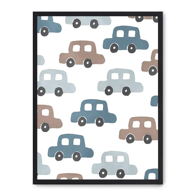 Cuadro cars 30x40cm, Póster impreso en papel de primera calidad de 180gr, montado sobre marco de madera MDF acabado en negro., Infantil - Bebé
