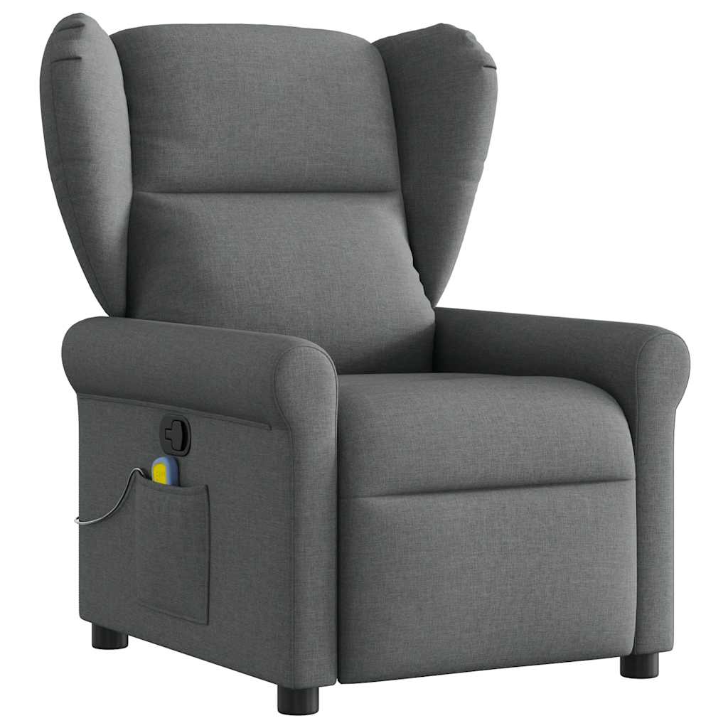vidaXL Sillón de masaje reclinable de tela gris oscuro