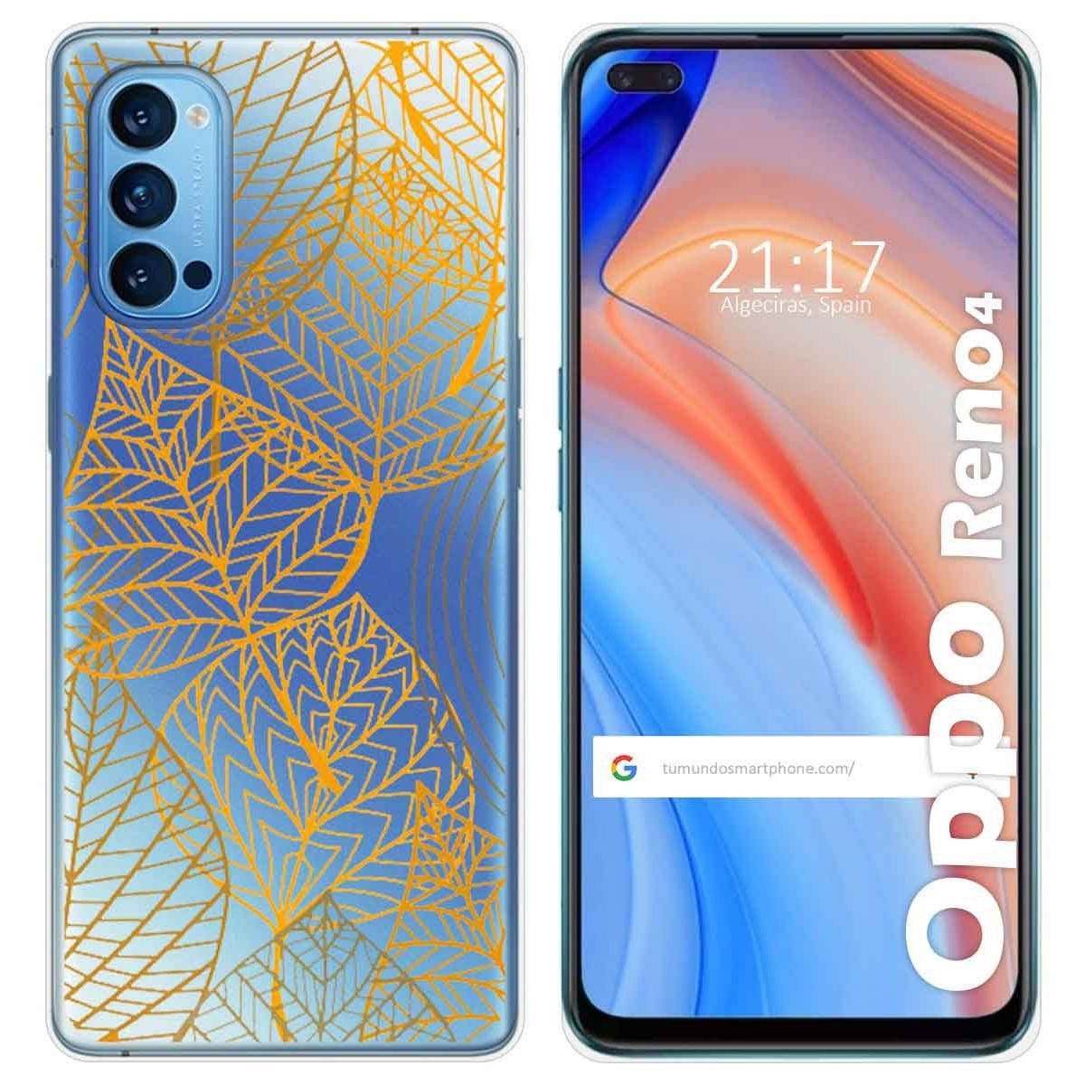 Tumundosmartphone Funda Gel Transparente para Oppo Reno 4 5G diseño Hojas Dibujos