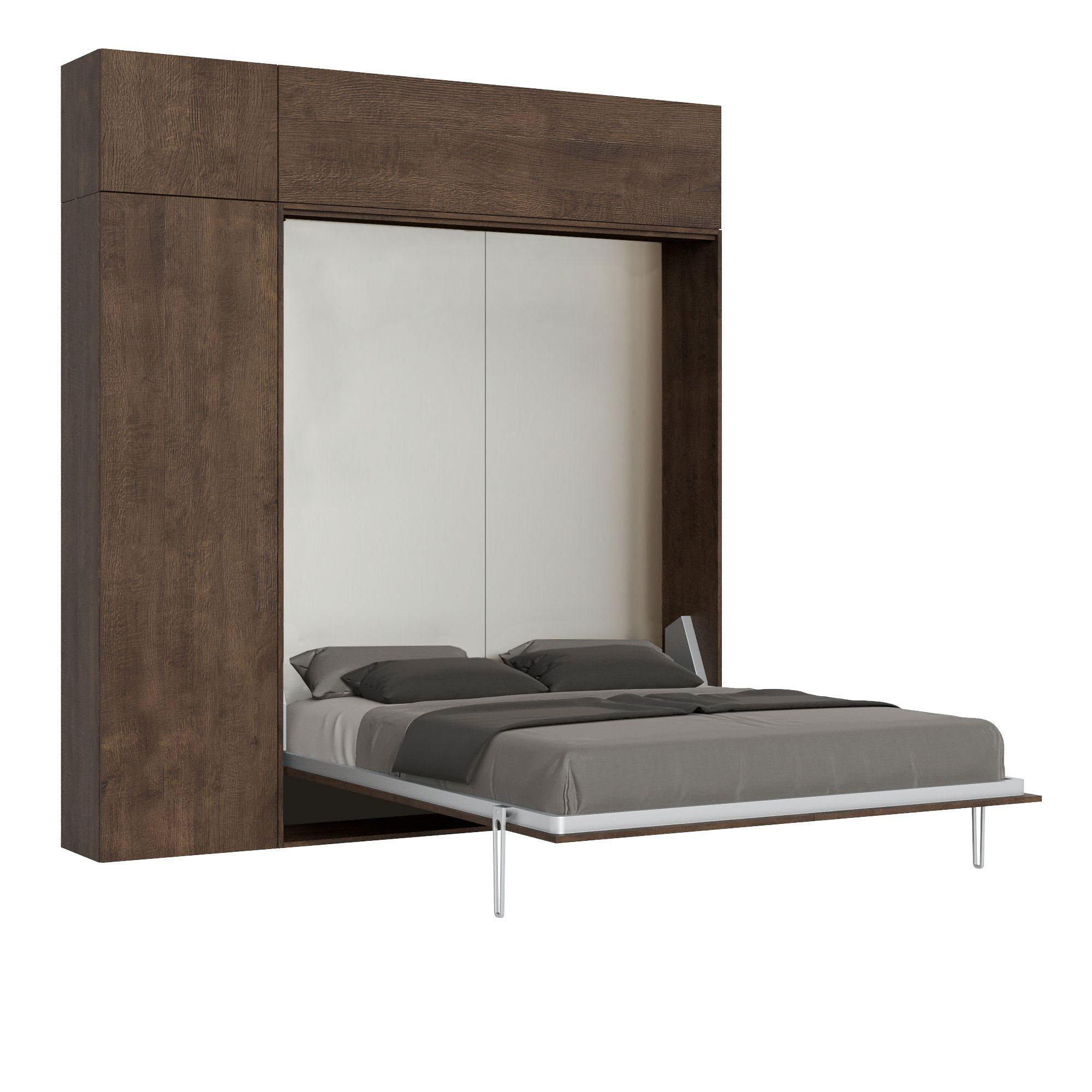 Cama doble Kentaro en nogal con columna - mueble de pared vasistas - mueble de pared sobre columna - Itamoby