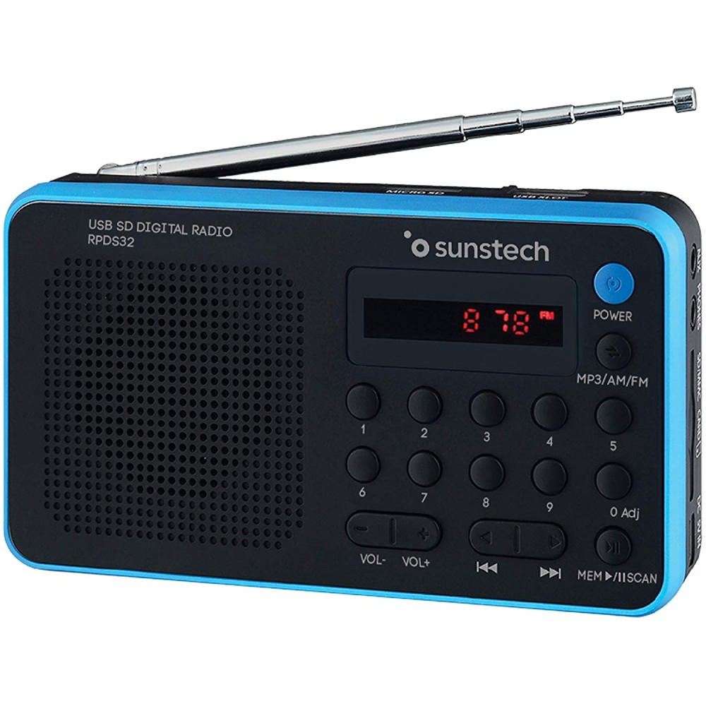 Sunstech RPDS32BL - Radio portátil digital (AM/FM, USB, SD, MMC, 1.5 W), color azul SUNSTECH SUN-RADIO RPDS32BL