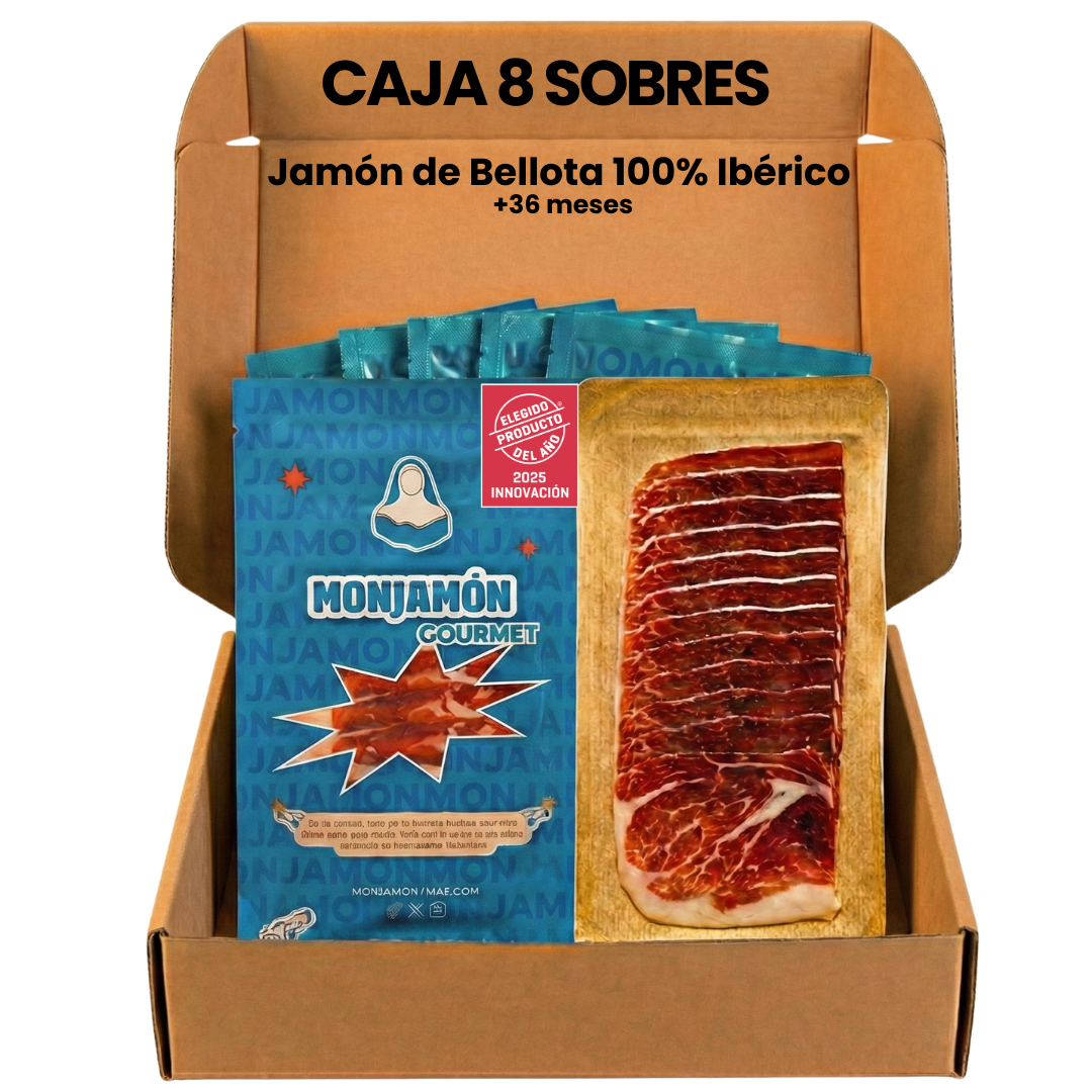 8 SOBRES JAMÓN DE BELLOTA 100% IBÉRICO +36 MESES PREMIUM | Añada 2023- Pata Negra Loncheado| 80gr/ud [Elegido Producto del Año 2025]