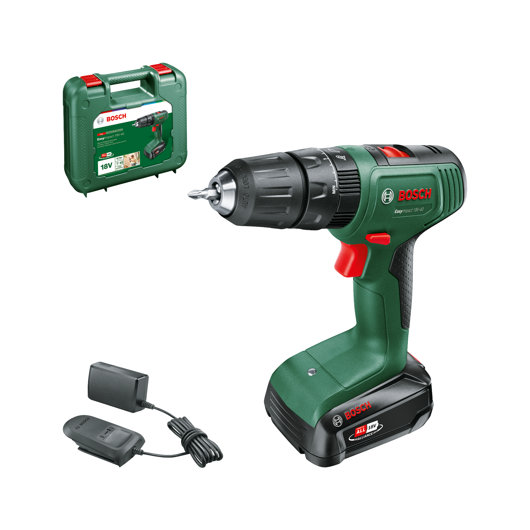 Bosch - Taladro Percutor a Batería - EasyImpact 18V-40 - 18V, 40Nm, Incluye 1 Batería 2.0Ah y Cargador | 20 € DE REEMBOLSO