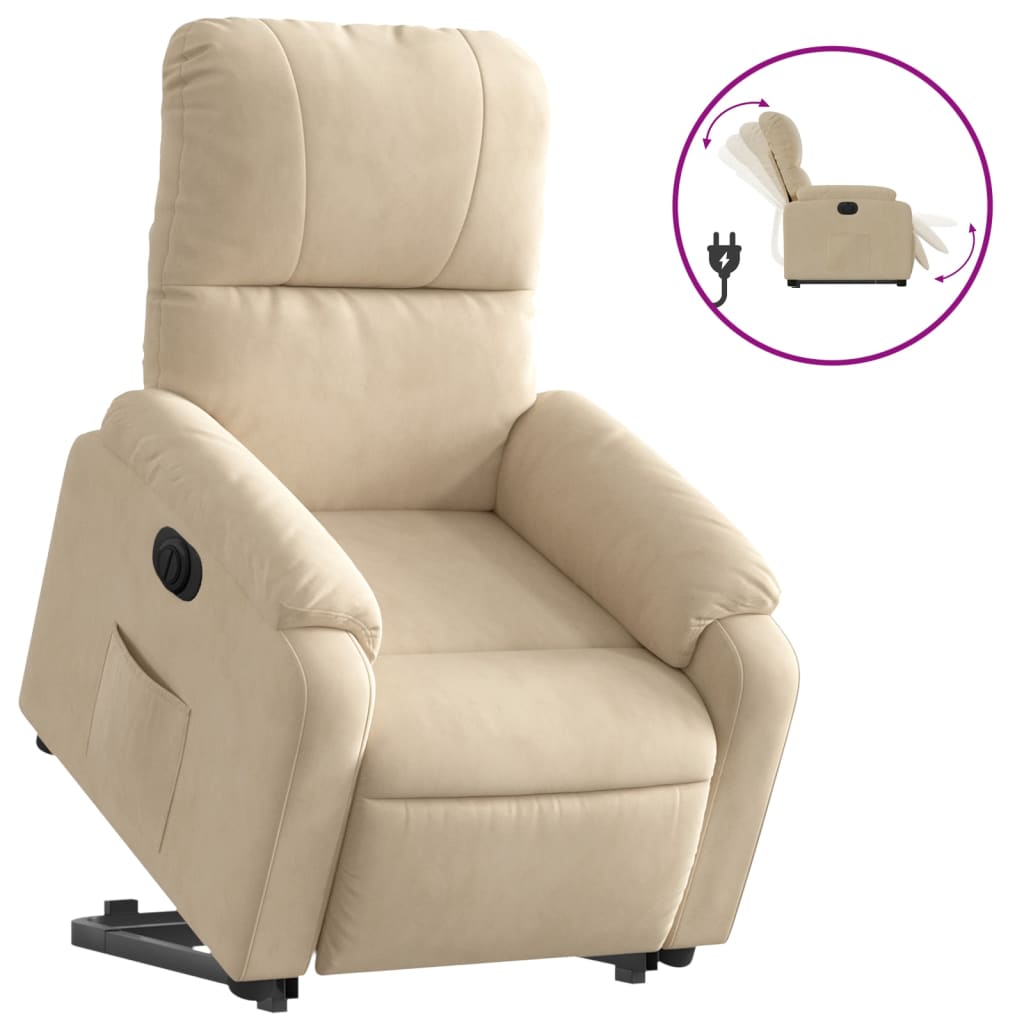 vidaXL Sillón eléctrico reclinable elevable tela microfibra crema