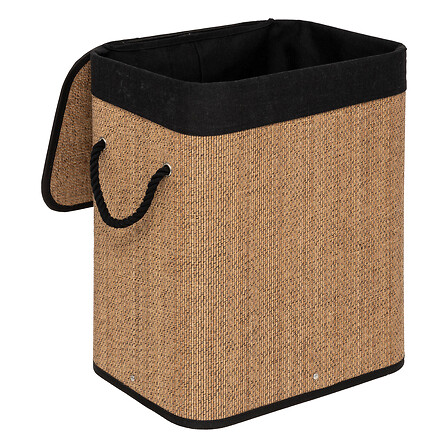 STARLEY-Cesta de ropa rectangular 60 L bambú y tejido Negro,41,5 x 30 x 50cm, y una Capacidad de 60L Color Marrón
