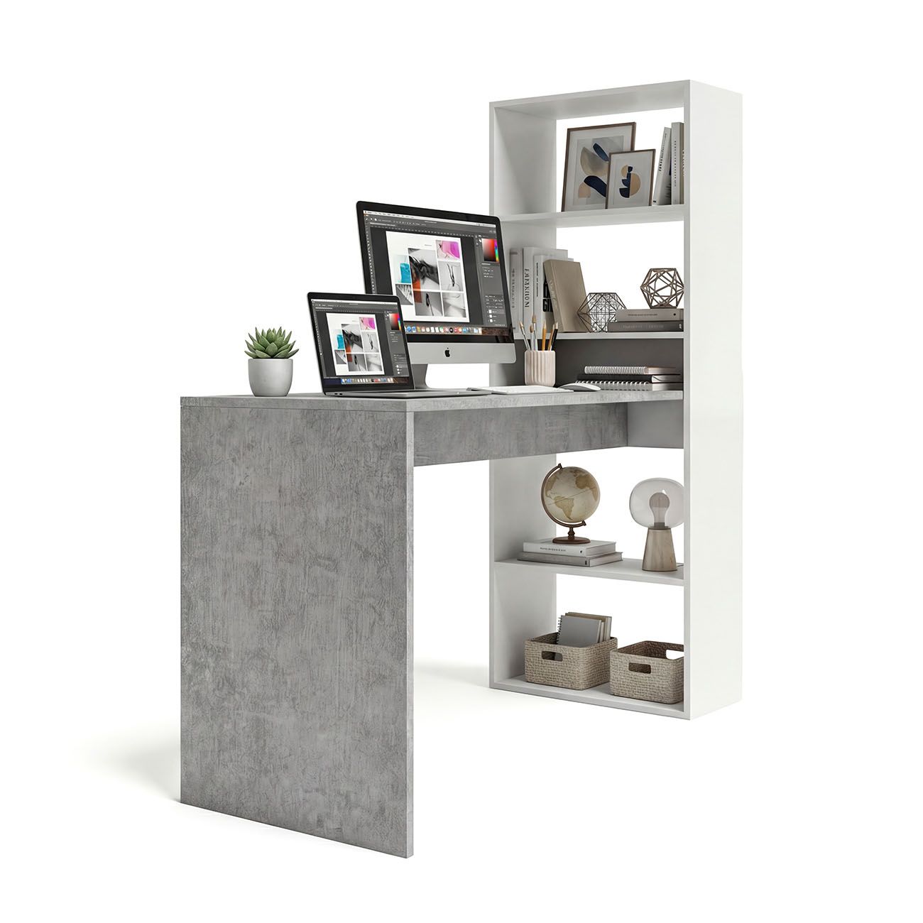 duehome - Mesa de escritorio con estantería 120x50 cm Cosmic