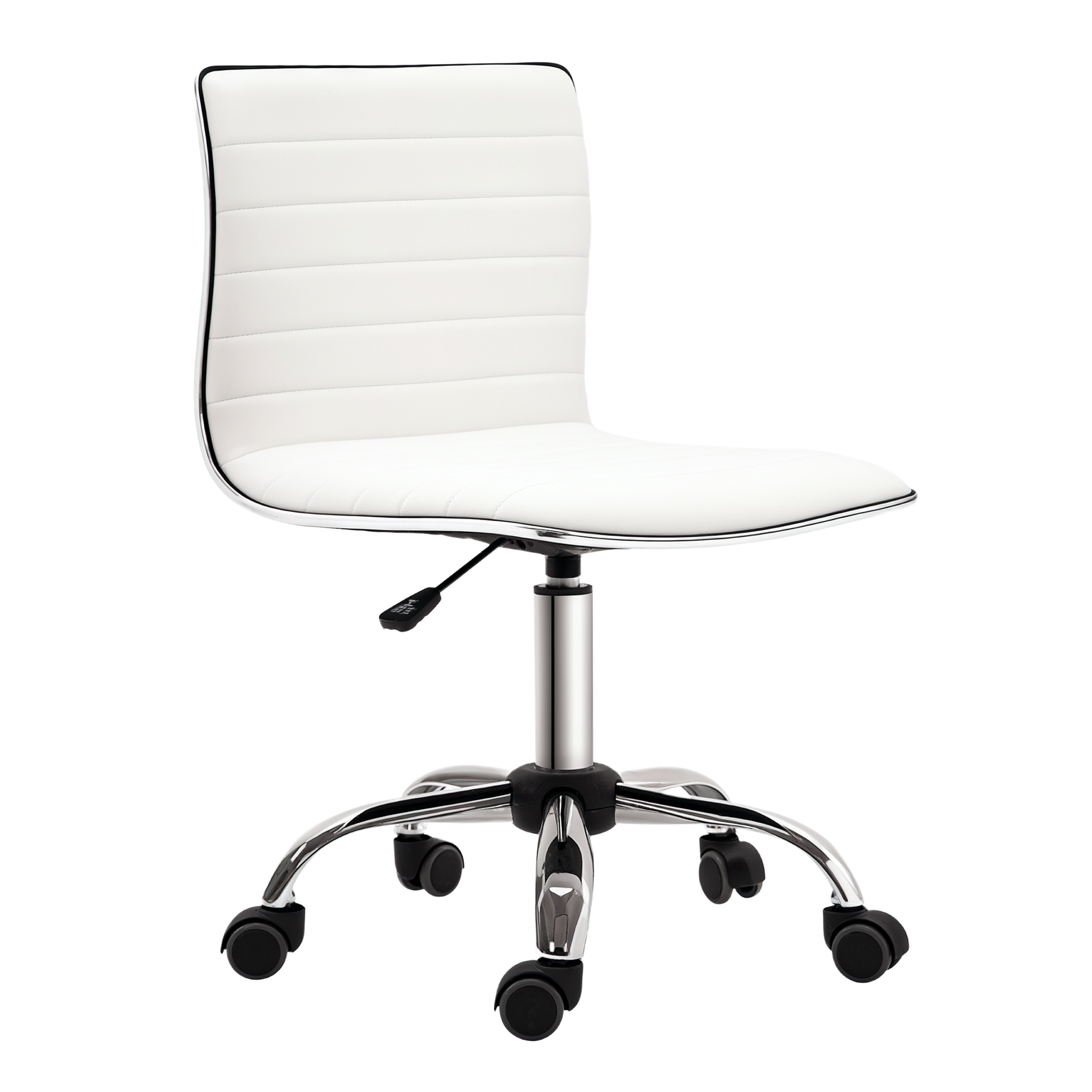 HOMCOM Silla de Oficina sin Brazos Silla de Escritorio Giratoria Tapizada en PU con Altura Ajustable para Estudio Dormitorio Tocador Carga 120 kg Blanco