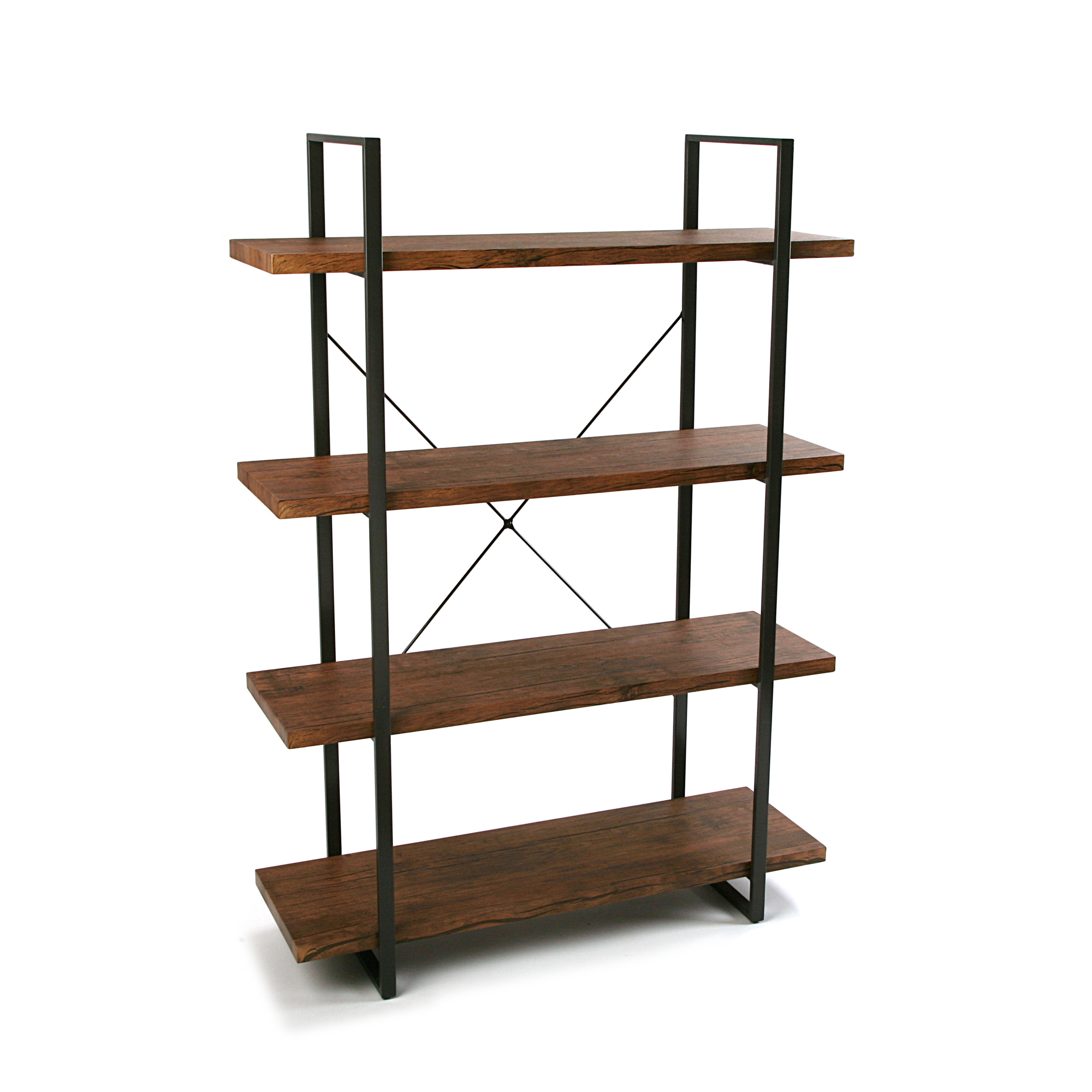 Versa Kiel Estantería de Pared de Estilo Industrial Biblioteca, con 4 Baldas o Estantes Librería Comedor Salon, Medidas (Al x L x An) 141,5 x 33 x 100 cm, Madera y Metal, Color Marrón y Negro