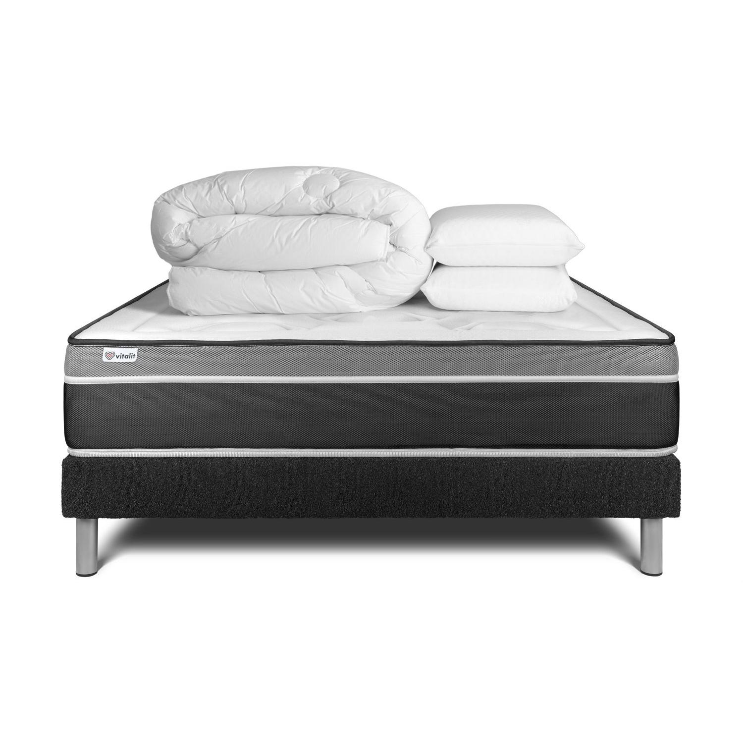 Pack cama completa - Colchón 140x190cm + Somier con láminas (en kit) + 2 almohadas + Edredón - Vital Care
