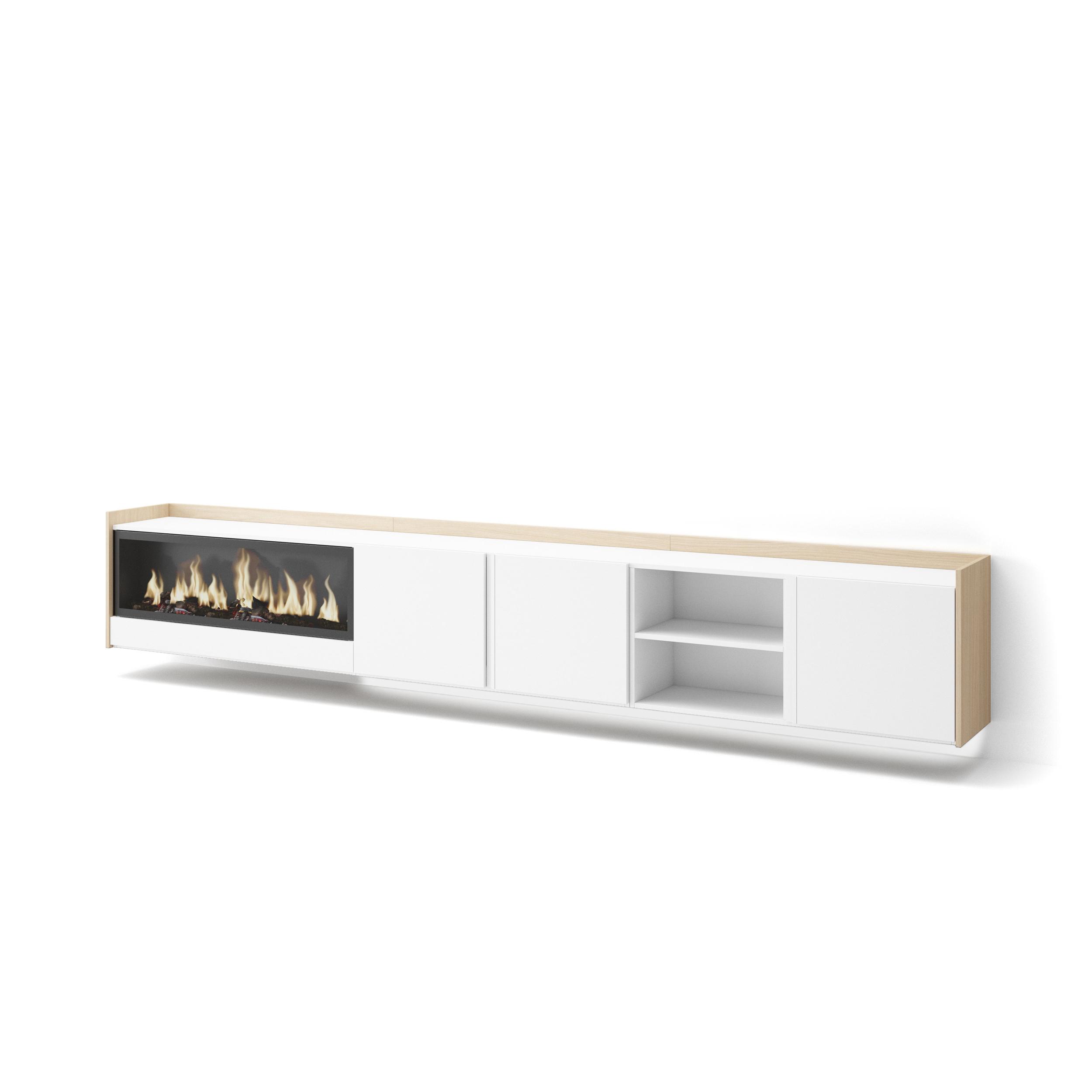 Mueble TV, Televisión, 315x35x50cm, Para TV hasta 80", Chimenea eléctrica XXL, Colgado, Suspendido, LED