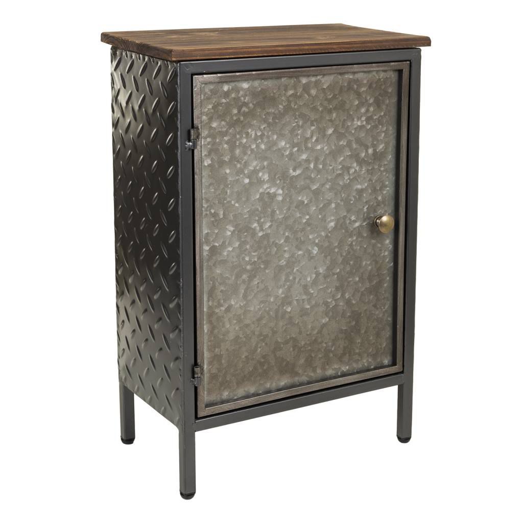 Mesita De Metal Y Madera De 1 Puerta Gris Medidas: 23x37x56cm