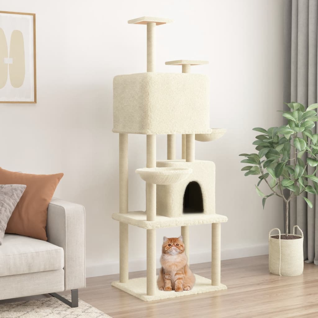 vidaXL Rascador para Gatos con Postes de Sisal Árbol Torre de Escalada Color Crema, Gris claro, Gris oscuro y mas