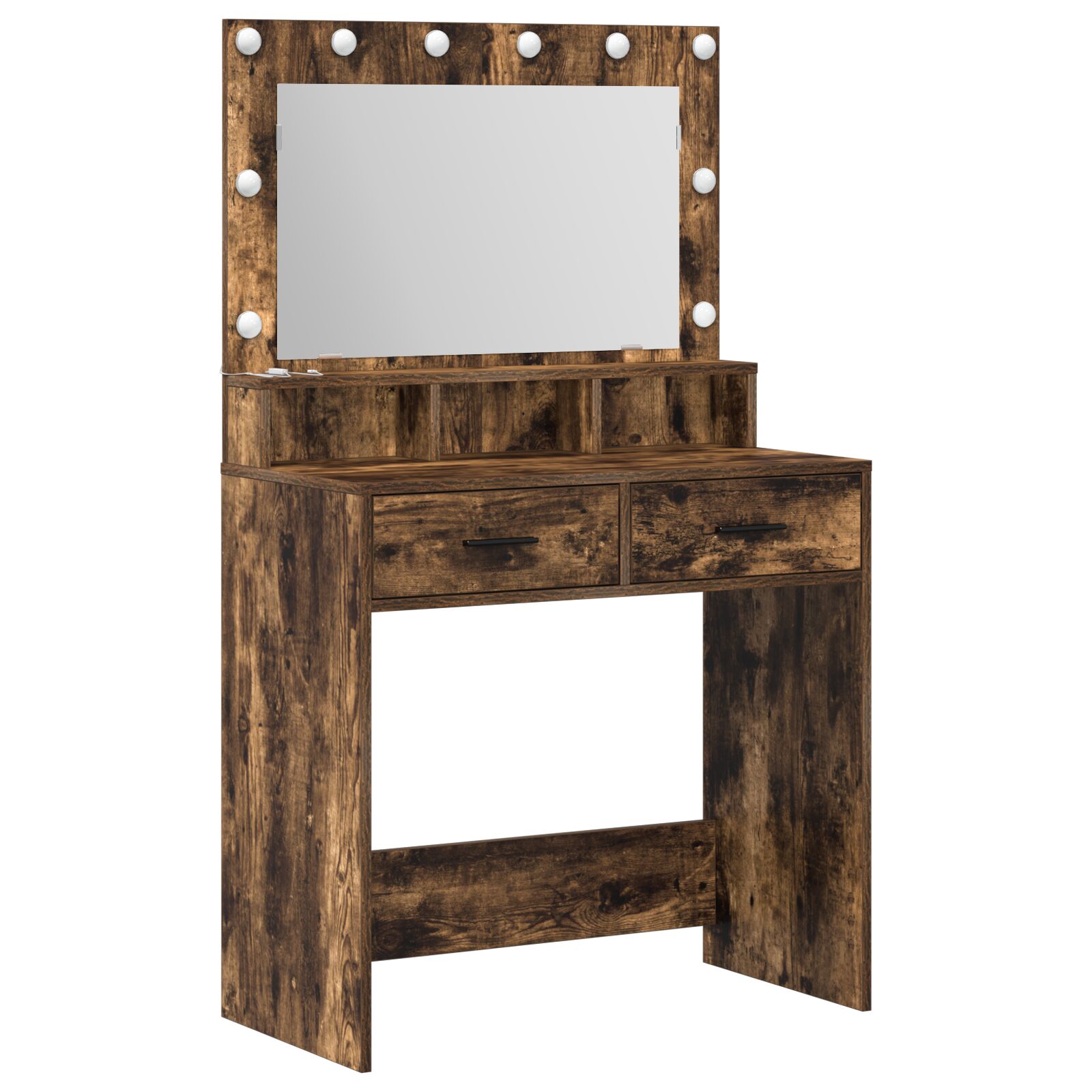 Mesa de tocador vidaXL con luces LED de madera ahumada 79x41x135 cm