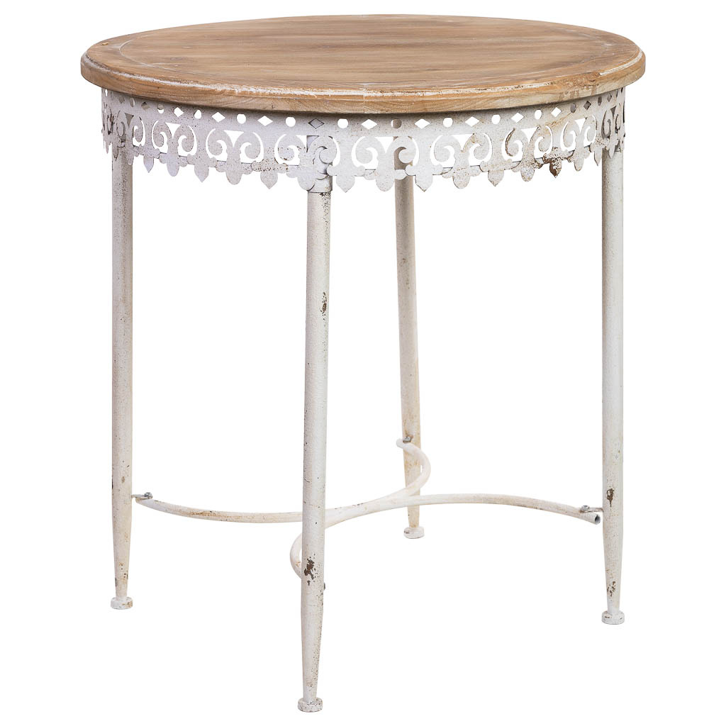 Wonderlust Deco - Mesa redonda de madera y metal acabado envejecido 75x75x80h cm Blanco 75x75x80h cm