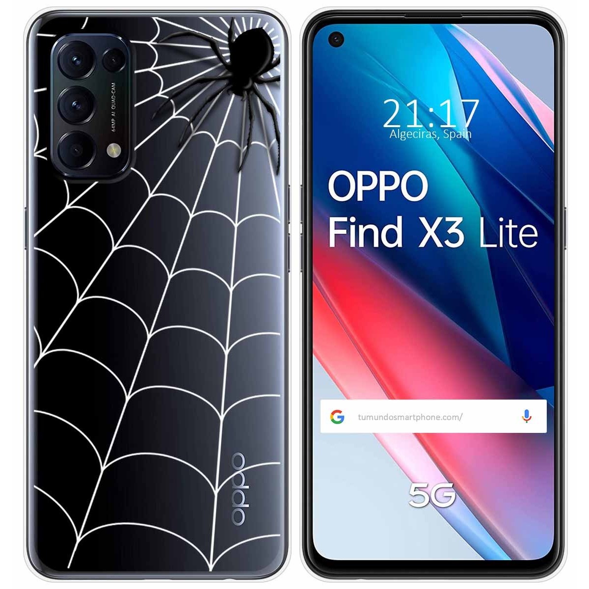 Tumundosmartphone Funda Gel Transparente para Oppo Find X3 Lite 5G diseño Araña Dibujos