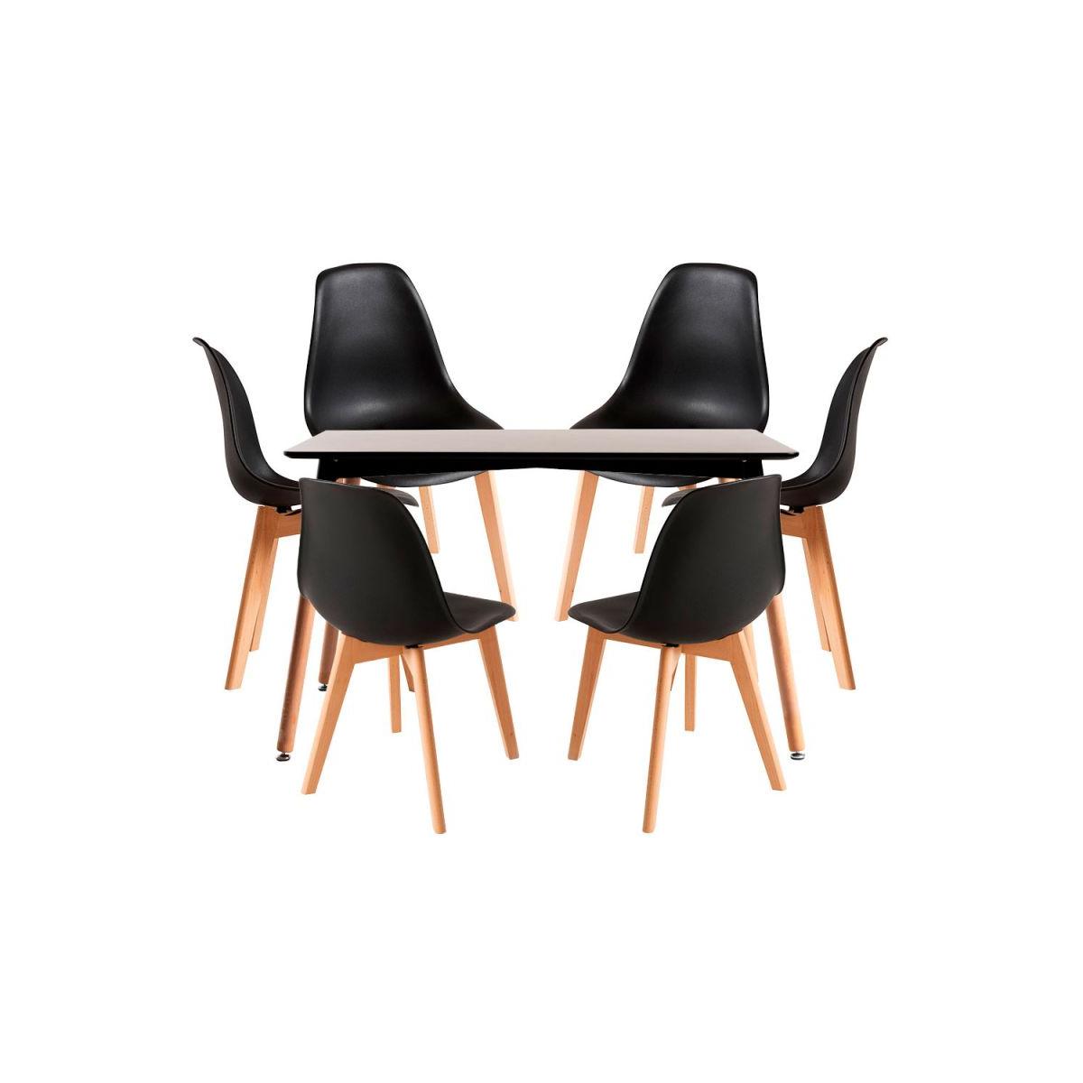 Regalos Miguel - Conjuntos de mesa y sillas - Conjunto Mesa Tower Rectangular 120 x 80 cm Negra y Pack 6 Sillas Kelen - Negro