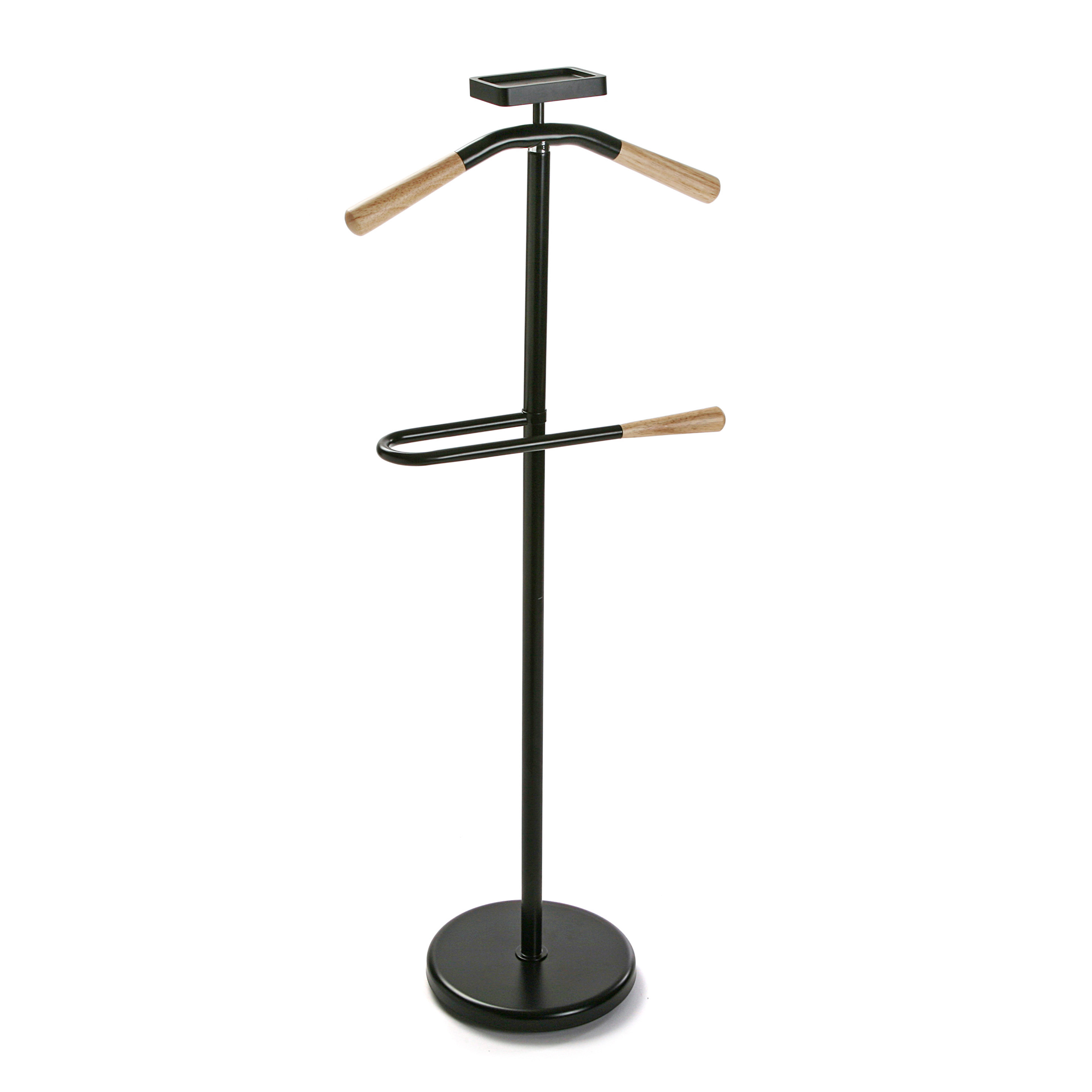 Versa Cham Galán de Noche Moderno Multifuncional con 2 Perchas o Colgadores para Ropa de Hombre o Mujer, , Medidas (Al x L x An) 108 x 44 x 25 cm, Metal, Color Negro y Madera