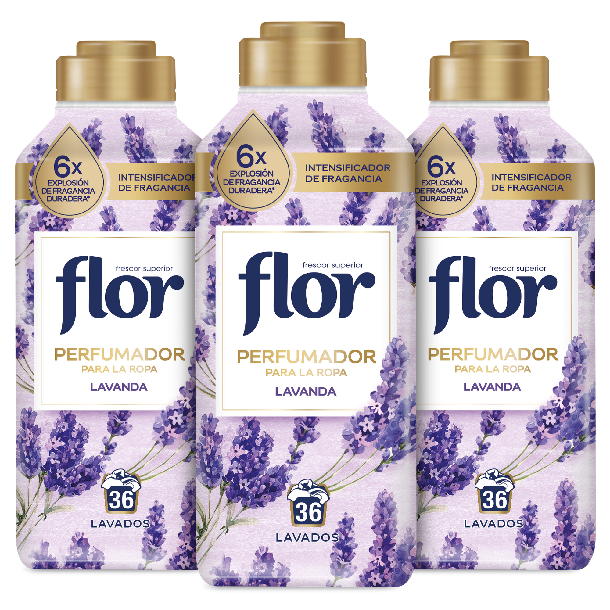 Flor - Flor Perfumador Para la Ropa Fragancia Lavanda 3x 720ml, Disolución Perfecta, Elegante
