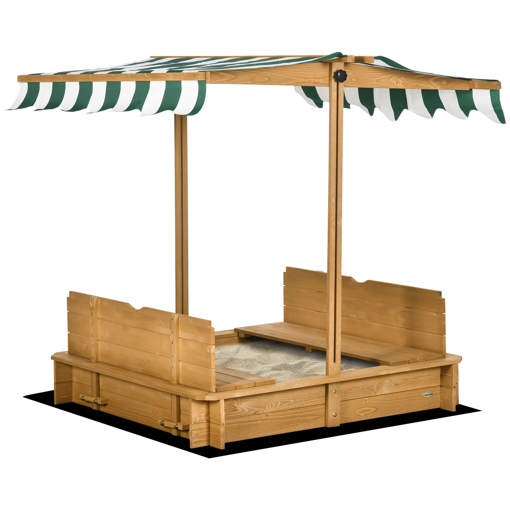 Outsunny Arenero de Madera para Niños de +3 Años con Techo Ajustable Desmontable Banco Desmontable y Caja de Arena Carga 50 kg106x106x121 cm