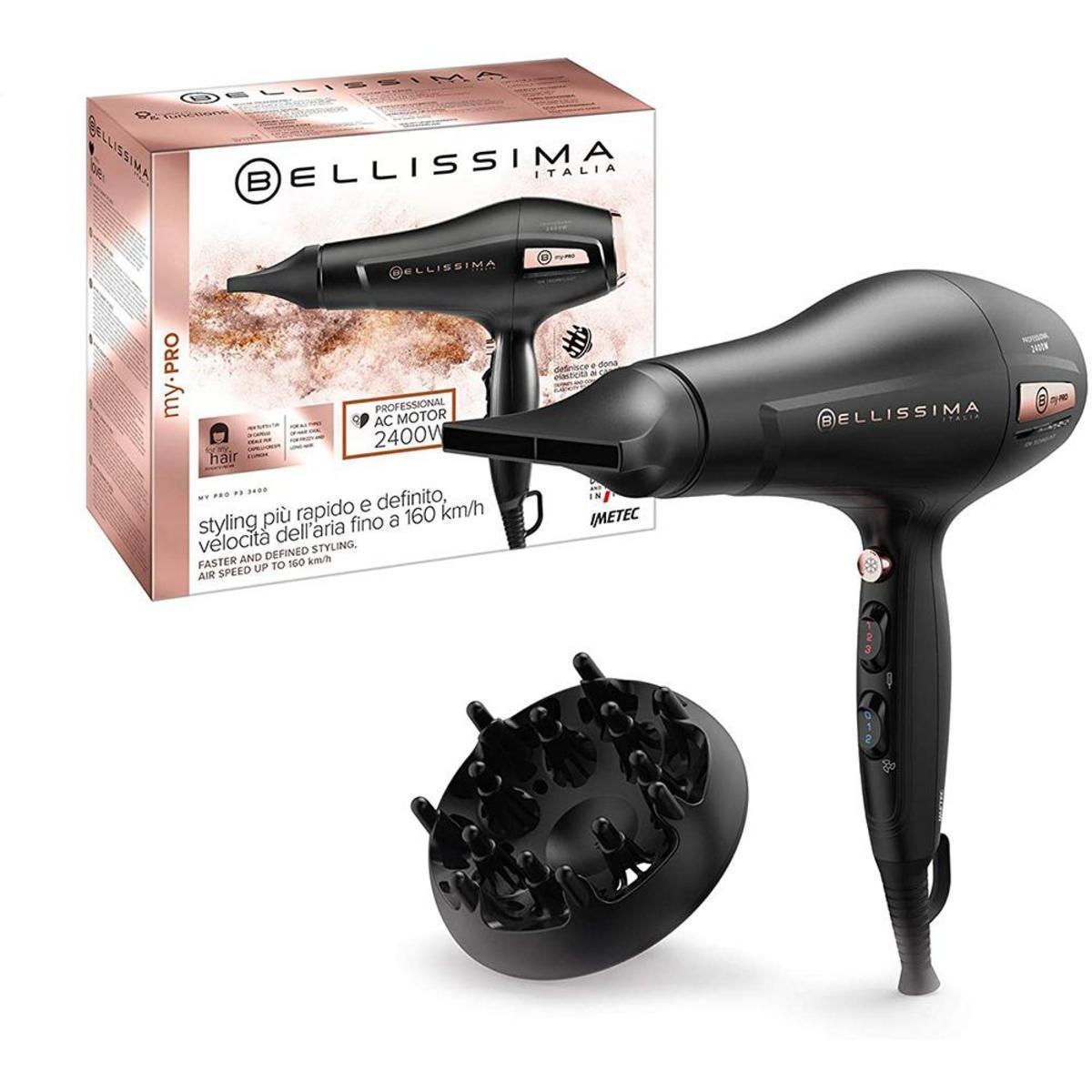 Bellissima My Pro P3 3400 - Secador de Pelo Profesional, 2400W, Rejilla de Cerámica, Tecnología de Iones, Difusor Incluido | ¡Secado Rápido y Profesional!