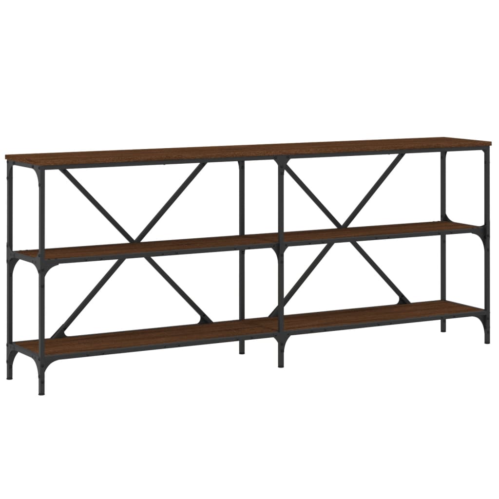 Vidaxl Mesa Consola Hierro Madera Ingeniería Roble Marrón 180x30x75 Cm