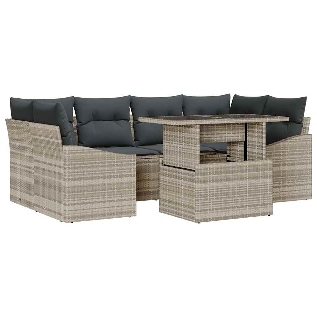 vidaXL Conjunto de sofá de jardín 7 pcs Gris Claro ratán sintético