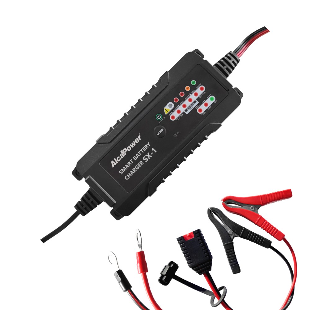 Cargador batería inteligente de 6 A (6 V/12 V): compatible con baterías de litio (LiFePO4) y plomo-ácido, control Bluetooth y 8 modos de carga. - Alcapower