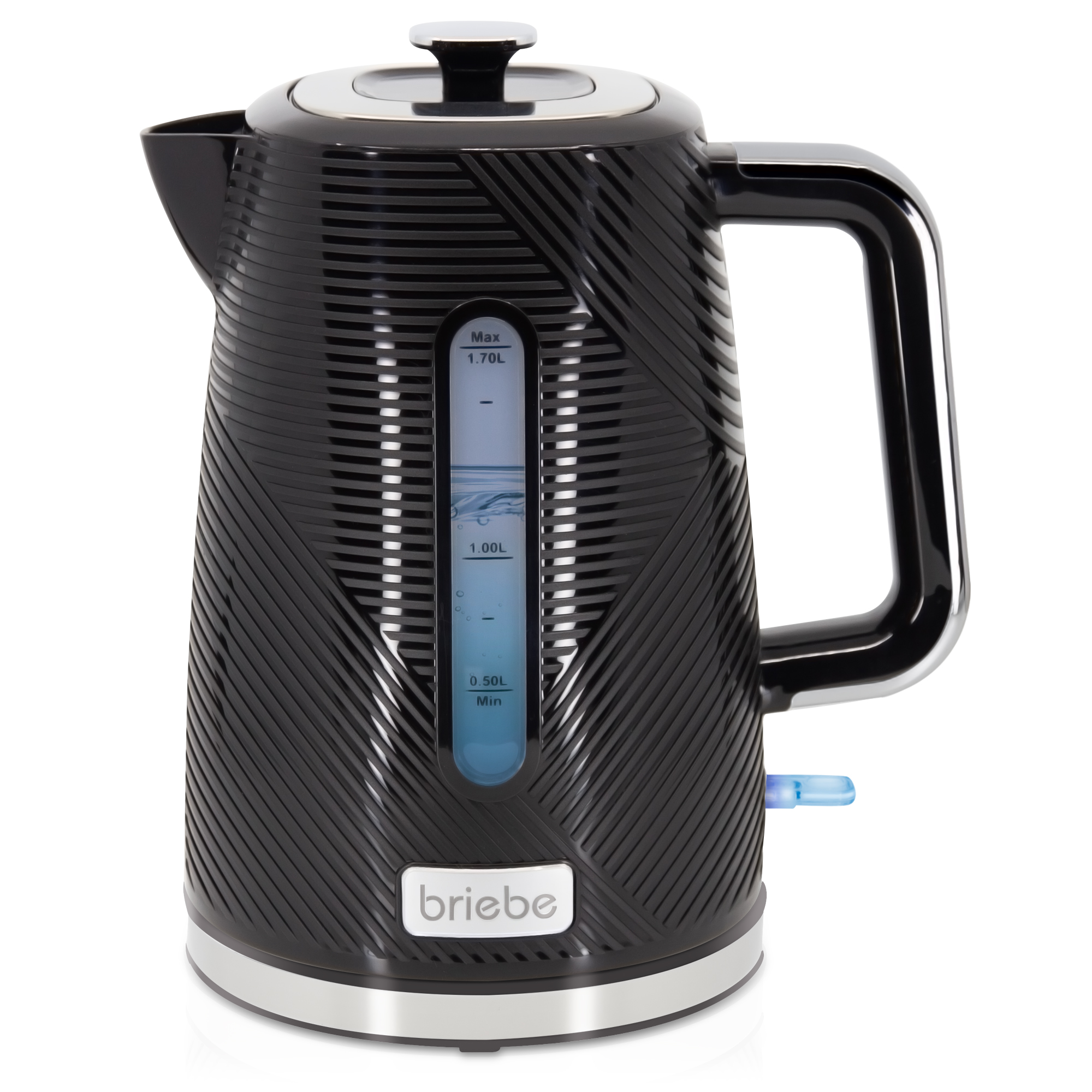 Briebe KT1168BLK Elegance Hervidor Agua Eléctrico 1,7L Inalámbrico Ebullición Rápida, Libre de BPA, Base de 360°, 2200W, Negro