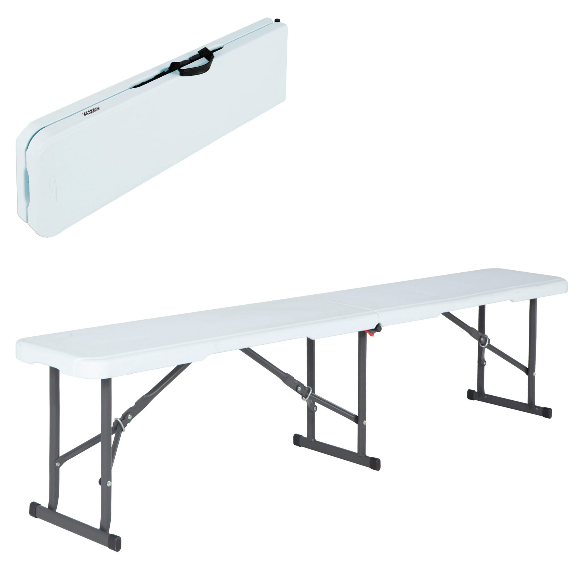 Lifetime - Banco plegable, portátil, 183x29x42 cm, máx. 454 kg, resistente al agua, a manchas y rayos UV, estructura acero, polietileno, eventos, exterior, terraza, jardín, camping, asiento auxiliar