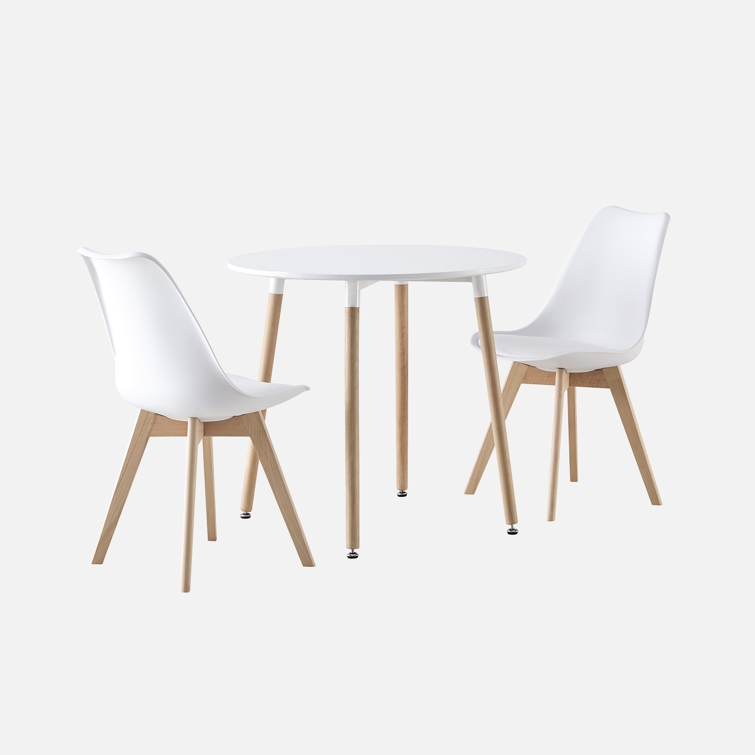 sweeek - Conjunto de mesa de comedor redonda 80cm + 2 sillas escandinavas , Hedvig , 80x80x73