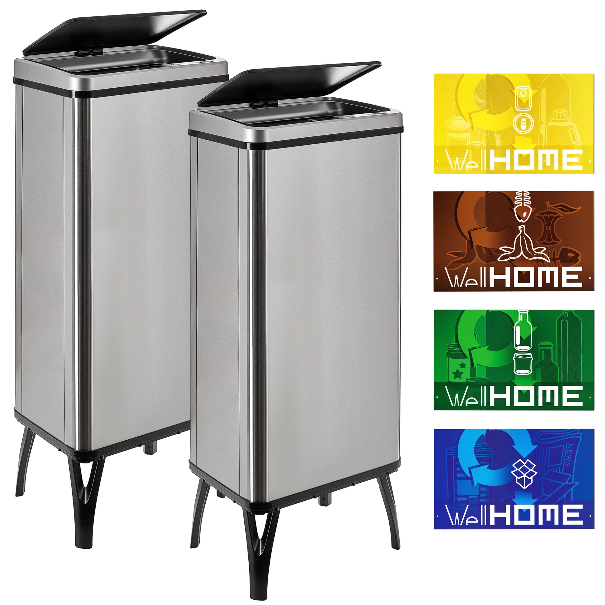 Wellhome Cubo de Basura Inteligente 60L Gris con Etiquetas Magnéticas