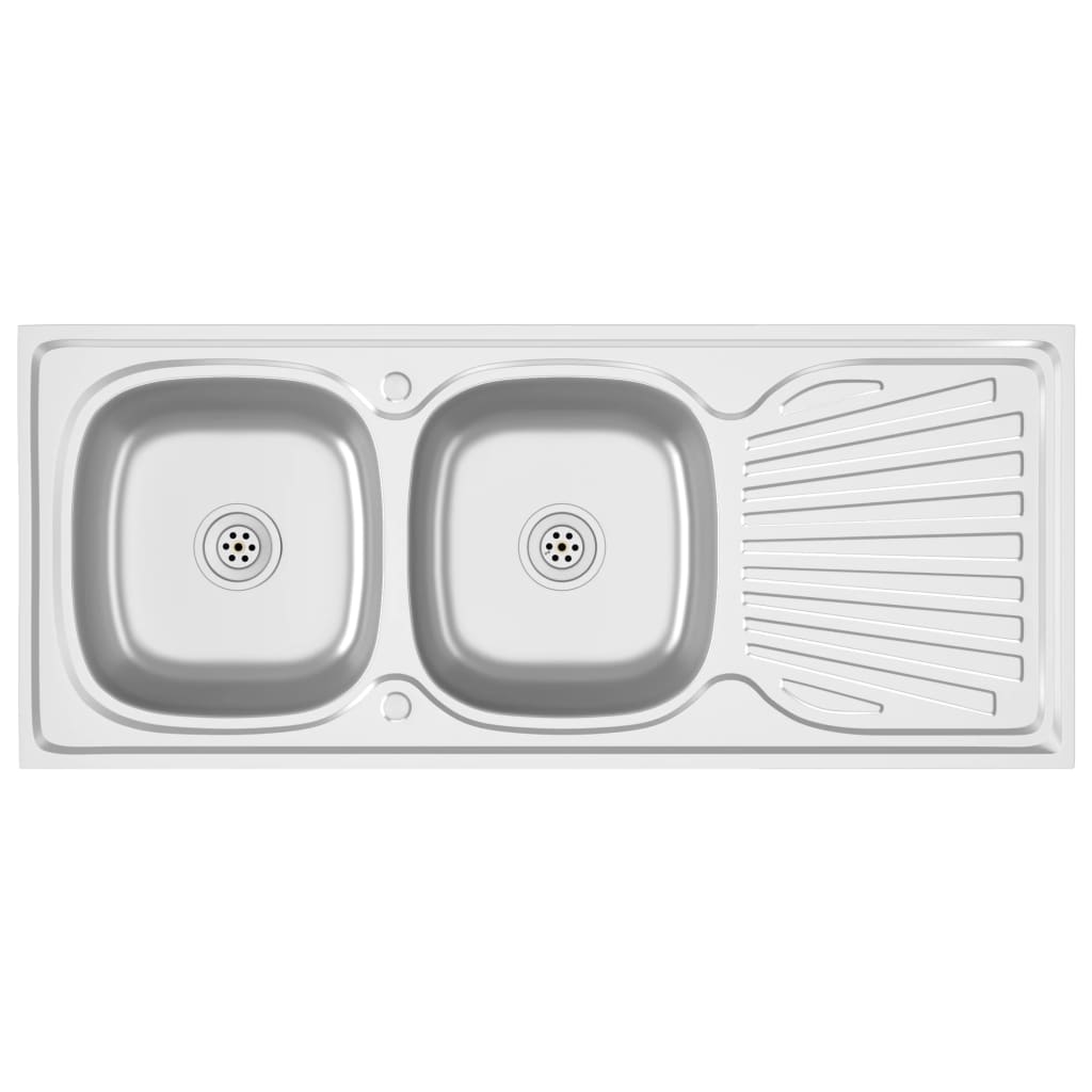 vidaXL Fregadero de Cocina 2 Senos Acero Inoxidable Lavabo Dimensiones 1200 x 500 x 155 mm, 1200 x 600 x 155 mm