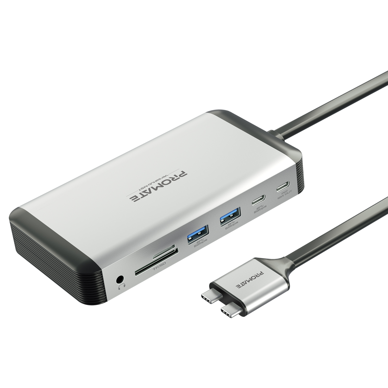 Promate Versahub-MST Hub USB Multipantalla 100W 13-en-1 HDMI 4K Dual 3840*2160@60HZ Conector USB-C Dual para MacBook