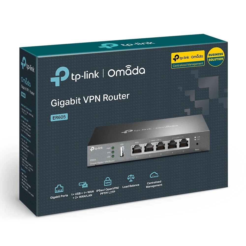 TP-Link - Router empresarial ER605 con Ethernet WAN, VPN Gigabit y gestión Omada SDN en la nube, color negro