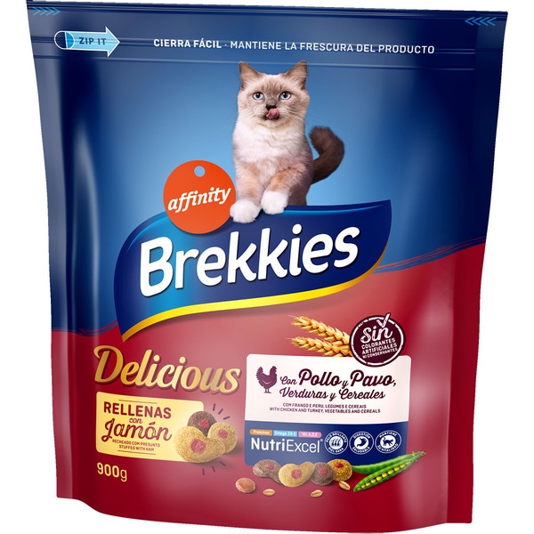 Pack 4 unidades Comida Gato Brekkies Delicious Ave 900g (3,6kg)
