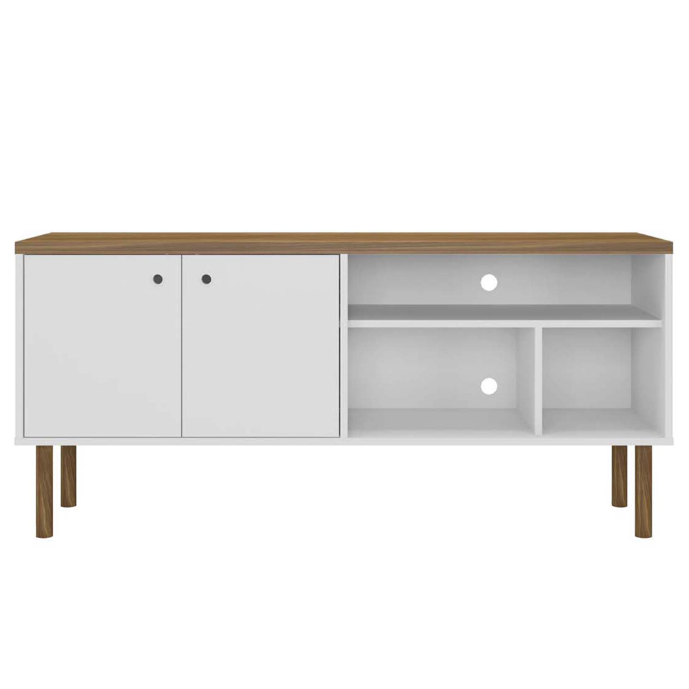 Momma Home Mueble TV Salón MOMMA HOME PRICA, Mesa de Televisión 2 Puertas, Roble y Blanco Texturizado, Patas de Madera