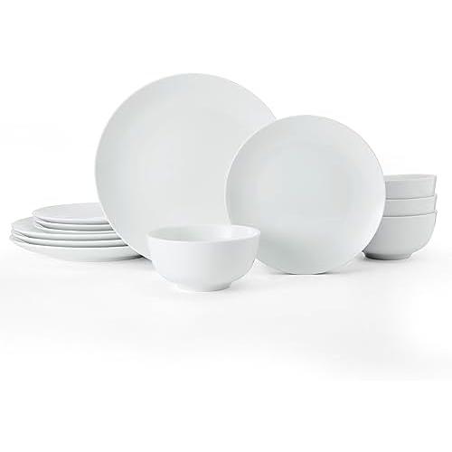 Mikasa Chalk - 12-Piece Porcelain Dinnerware Set, includes 4 dinner plates (27 cm), 4 side plates (21 cm), and 4 bowls (14 cm), microwave and dishwasher safe, perfect for any occasion and elegantly designed.