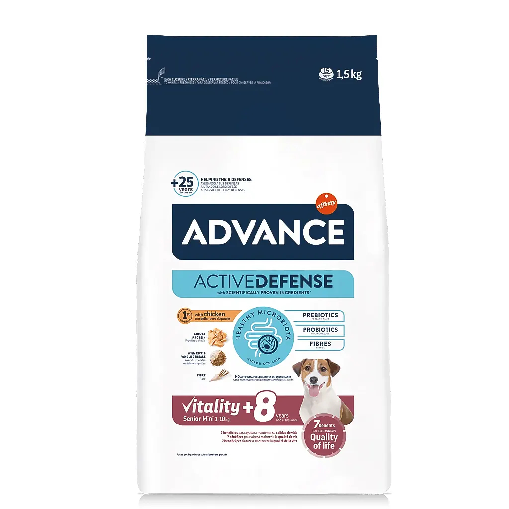 Advance Senior Mini Vitality, Alimento para Perros Pequeños con 1-10 kg y de Mayores de 8 Años