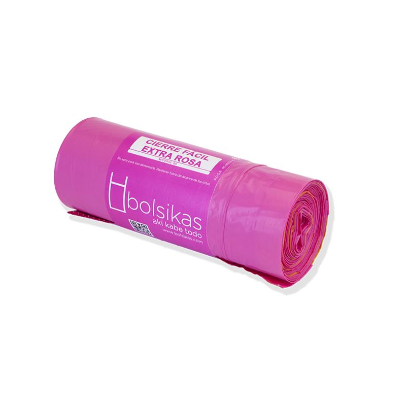 Bolsa basura 60x60 cierre fácil rosa
