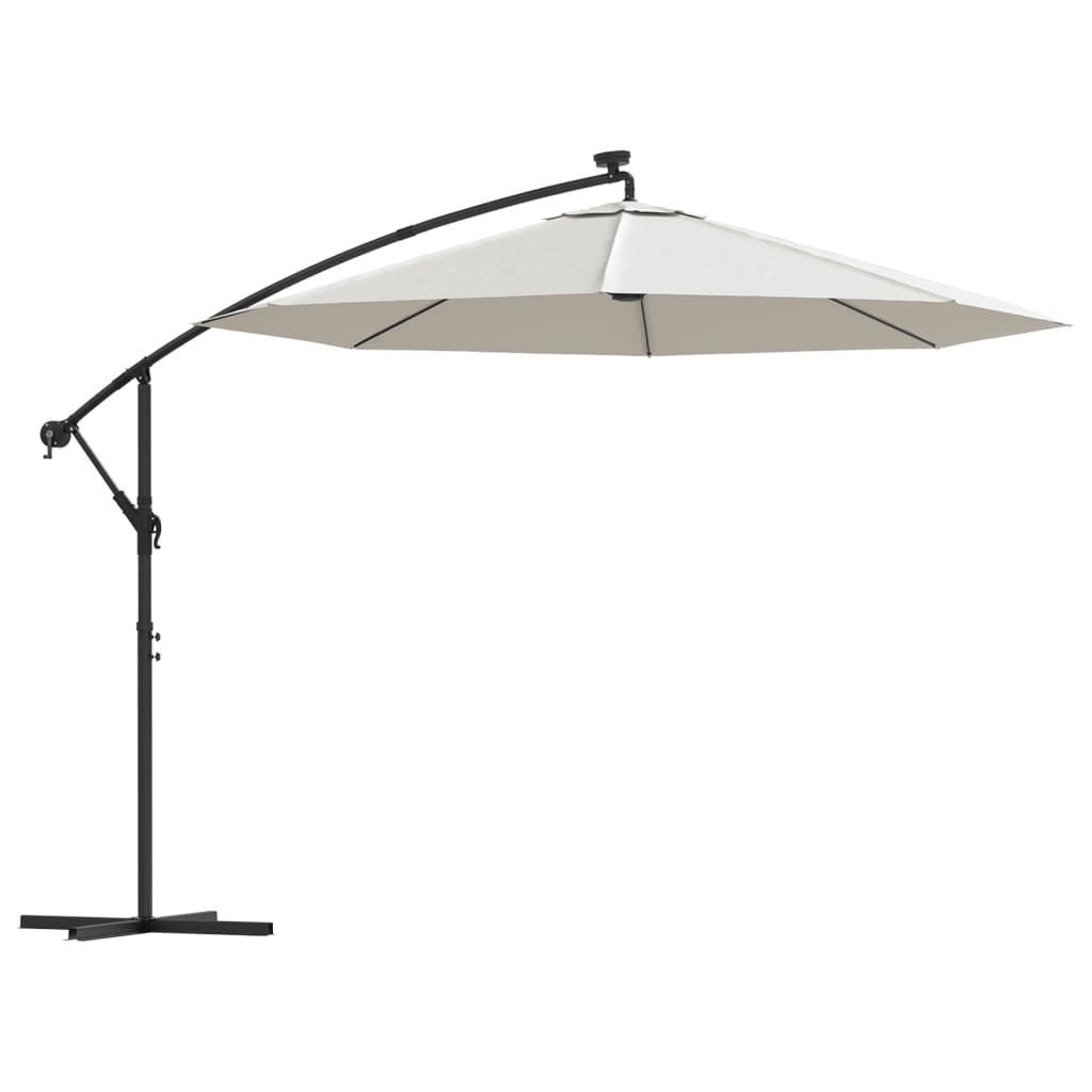 vidaXL Sombrilla colgante con luces LED y palo de metal arena 300 cm
